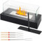 Gekufa Tabletop Fire Pit with Four-Sided Glass Outdoor Bioethanol Tabletop Fireplaces Small Portable Indoor Table Top Fire Pit with Stainless Steel Insert & 4 Extendable Gril Fork Gift for Home Decor