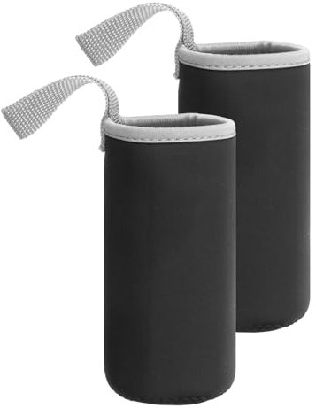 sourcing map 2pcs Neoprene Water Bottle Sleeve, 12 oz Insulated Water Glass Bottles Carrier Bag Collapsible Drink Bottle Sleeve Cover Holder with Handle, Black
