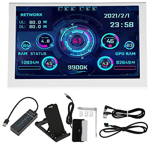 ZenithAur 5in IPS USB C Mini Screen for PC Temperature Display Monitor, Brightness Adjustable Sensor Panel, Type C Sub Screen, Support Motherboard Connection, White