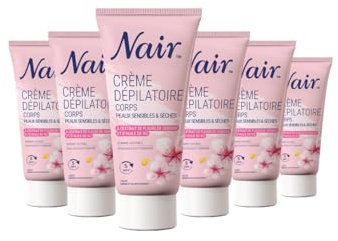 NAIR Crème Dépilatoire Corps, Peaux Sèches et Sensibles – Lot de 6 x 200ml et 1 spatule
