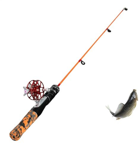 Winter-Angelrute, faltbare Eisangeln, tragbare Rute und Rolle, drehbar mit rutschfestem EVA-Griff, Eisangelruten für Winterangeln, 60 cm, Glasfasermaterialien