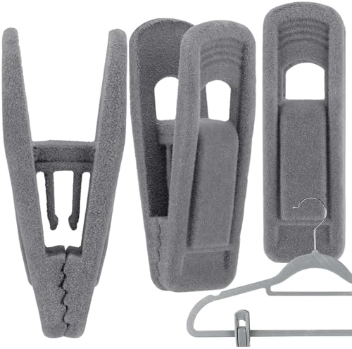 Panzy Home Velvet Hangers Clips, Black Pants Hangers Clips for Velvet Flocked Hangers Trousers & Skirts, Removable Clothes Clips (24, Grey)