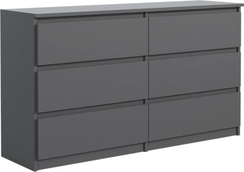 meble masztalerz Kommode mit 6 Schubladen 120 cm, Sideboard Wohnzimmer, Kommode Schlafzimmer H: 78,5cm, B: 120 cm, T: 39 cm, Kommode mit Schubladen, Schubladenschrank (Anthrazit)