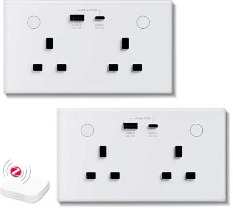 BSEED ZigBee Socket 2Gang with USB and Type C Compatible with Alexa and Google Home, Metered Socket With APP Remote Control with Smart Life, Smart Timer Outlet 16A White(Gateway Hub Needed), 2 Pack