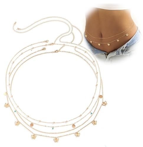 XURJUMI Catene di Vita d'oro, 4 Catene di Pancia a Strati, Catene di vita Lucide, Catene di Bikini, Gioielli per il Corpo per le Donne, Catene di Pancia