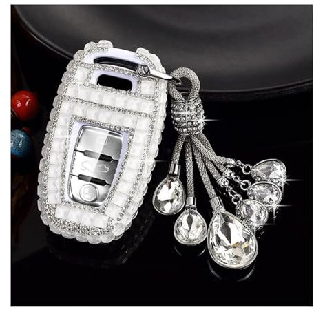 SCSTHRCRA Couvercle De Porte-clés De Voiture en Strass, pour A&UDI A1 A3 A4 A4L A5 A6 A6L A7 A8 Q3 Q5 Q7 S4 S5 S6 S7 R8 T Télécommandes Voiture(White,Pendant)