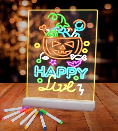 LED Notiztafel mit Farben, Leuchtendes Zeichenbrett für Kinder Acryl Notiztafel mit 7 Farben Stift - Mit Ständer, Abwischbar Beleuchtetes Wordpad, Memo (30 * 20CM) (Vertikal/Rechargeable)
