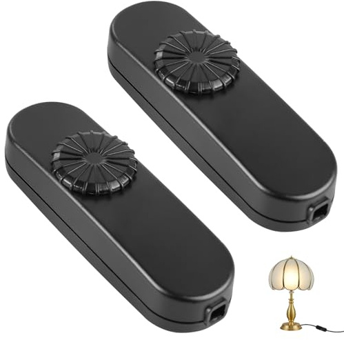 2 Stück Dimmer für LED Lampen, Dimmschalter 5–100 W, Schnurdimmer für Lamp 230V, Dimmen von 0% bis 100%, Dimmbar für Glühlampen, LED-Lampen, Tischlampen und Stehlampen, Schwarz