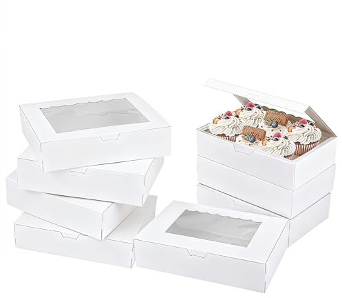 Cookie Boxes, 30PCS Cupcake Boxes with Window 21 x 13.5 x 5 cm White | Mini Cake Boxes, Bakery Pastry Boxes, for Cake Pastries Pie Board Cardboard Gift Packaging Boxes Bakery Coffee Shop