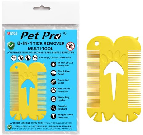 Pet Pro Pocket Tick Removal Tool for Dogs & Cats | Tick Remover Card | Wallet-sized tick card with 4 tick remover sizes, flea comb, grooming comb & paw cleaner for dogs and cats
