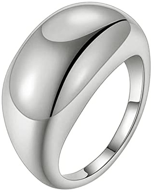 Ringe Weihnachten Chunky Dome Statement Ringe Vergoldete Stapelbare Dicke | Für Frauen Finger Minimalistischer Schmuck Größe 5 12 Der Ringe Reise Durch Mittelerde Zubehör (Silver, 10)