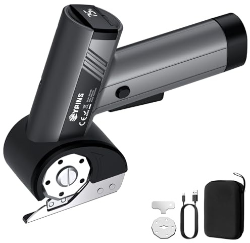 EYPINS Ciseaux Électriques Rotatifs Sans Fil 4 Vitesses avec Lame SK5 et Batterie 1800mAh, Coupe Tissu Cuir Carton Tapis Plastique pour Couture Travaux Manuels Bricolage,avec Chargeur USB noir
