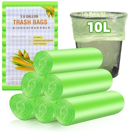 Bolsas de basura orgánicas de 10 l, 120 unidades, bolsas de basura orgánicas para cocina, resistentes al desgarro y al agua, bolsas biodegradables para cocina, oficina, salón (W45 x 50 cm, verde)