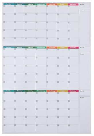 HORIALENCE 1 Set wiederverwendbarer Kalender-Wandaufkleber: 61 x 91 cm großer, trocken abwischbarer Wandplaner – monatlicher Ziel-Tracker, abwischbare Tafel – undatierter 3-Monats-Planer für