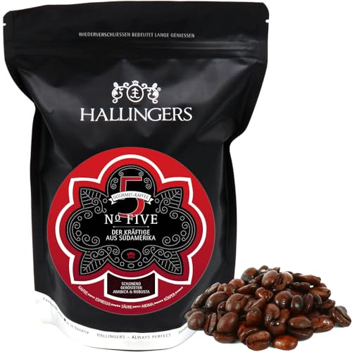 Hallingers Genuss Manufaktur Edel-Kaffee Geschenk - schonend langzeitgeröstet bei niederen Temperaturen No. Five aus Südamerika & Asien, Geschenkidee für Frauen Männer