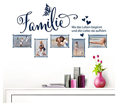 Grandora Wandtattoo Familie - Fotorahmen selbstklebend I dunkelblau (BxH) 84 x 49 cm I Aufkleber Sprüche für Wohnzimmer Modern Wandaufkleber W5000