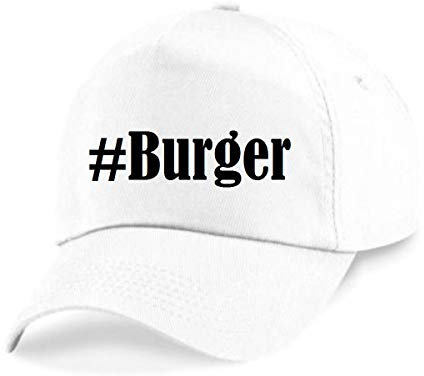Reifen-Markt Base Cap Hashtag #Burger Größe Uni Farbe Weiss Druck Schwarz