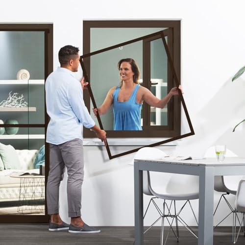 empasa Insektenschutz Fliegengitter Fenster Alurahmen Master SLIM | Selbstbausatz, Farbe: braun, Größe: 130 x 150 cm