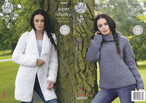 King Cole Ladies Super Chunky Knitting Pattern Easy Knit Jacket & Polo Neck Sweater (4363) by King Cole