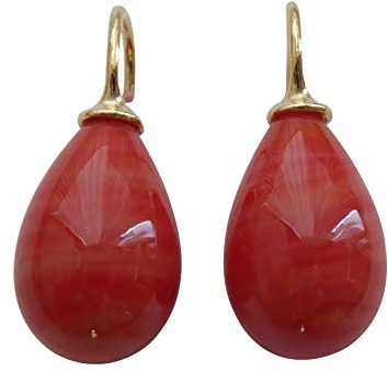 Stilvolle korall-rote Glas-Ohrringe Ohr-Hänger Tropfen-Ohrringe Bügel aus Sterling-Silber vergoldet Handarbeit Geschenk Designer Heide Heinzendorff