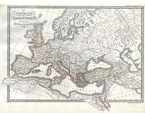 Wee Blue Coo 1850 Map Roman Empire Divided East West Ancient Rome Art Print Poster Wall Decor Kunstdruck Poster Wand-Dekor-12X16 Zoll