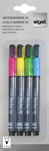 SIGEL GL179 Kreidemarker bunt, Rundspitze 1-2 mm, abwischbar, 4 Farben