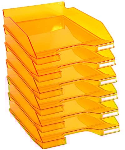 Exacompta 113246D 6er Pack Premium Briefablage Combo Midi DIN A4. Ideale Briefkörbe für Ihre Organisation. Robuste und stapelbare Ablagekörbe mandarin transparent glossy