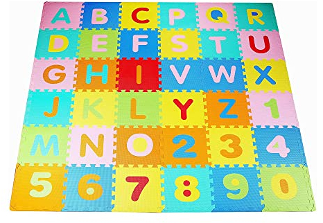 BalanceFrom Tapis de Jeu Puzzle pour Enfant avec Carreaux emboîtables en Mousse EVA, Alphabet (36 Carreaux)