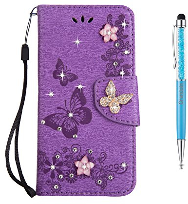 Grandoin Galaxy S7 Edge Hülle, Bling Glitzer Glitter Handyhülle im Brieftasche-Stil für Samsung Galaxy S7 Edge Handytasche PU Leder Flip Cover Case Schutzhülle Etui Case (Lila)