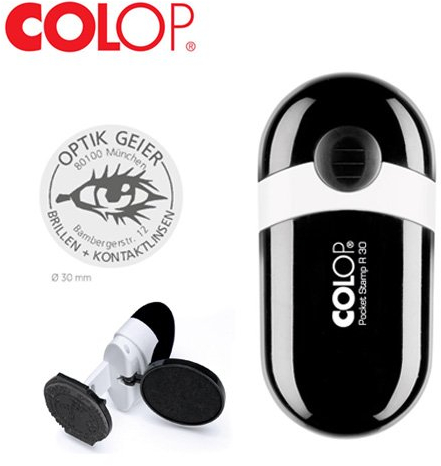 COLOP Pocket Stamp R 30 rund Taschenstempel | Stempel mit Wunschtext | Taschenstempel als Namensstempel Adressstempel & Co | Ø 30 mm - 4 Zeilen Gehäusefarbe schwarz