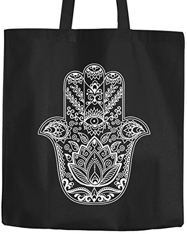 Jutebeutel Hamsa Fatimas Hand Hand der Fatima Boho Bohamian Baumwolltasche Stoffbeutel Autiga® schwarz unisize