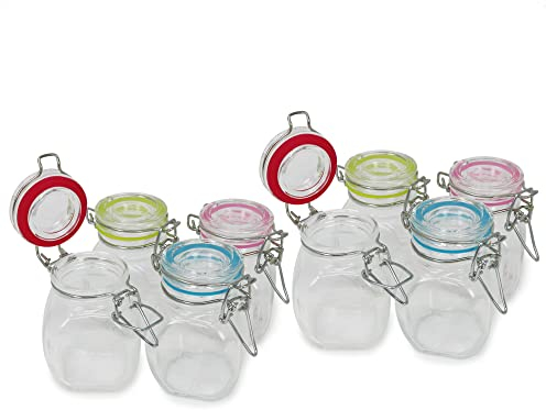 com-four® 8x Einmachglas mit Bügelverschluss, Drahtbügelglas mit Gummiring in tollen Farben, 100 ml [Auswahl variiert] (08 Stück - 100 ml)