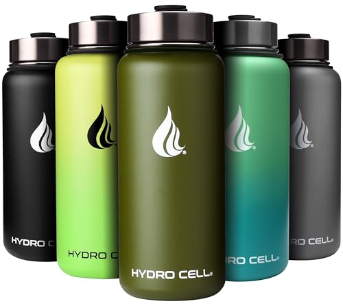HYDRO CELL Edelstahl-Wasserflasche mit Strohhalm und weitem Munddeckel (40oz 32oz 24oz 18oz) - Vakuumisoliertes schweißfestes Sportdesign (Army 32 oz)