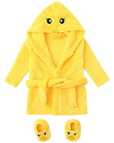 sunnymi 0-12 Monate Baby Jungen Mädchen Flanell Bademäntel Hoodie Nachtwäsche + Schuhe Outfits (A Gelb, 0-6 Monate)