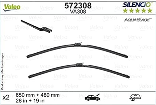 VALEO Silencio Original Aquablade Wischer - VA308 - Set aus besten Reinigungs- und Wischleistung Beheizten Wischerblättern 650mm/480mm - Vorne - Set mit 2 Wischerblättern - 572308