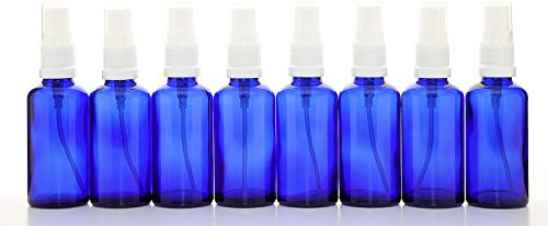 Aura 50ml BLUE Glass Bottles with White ATOMISER Sprays - PACK of 8