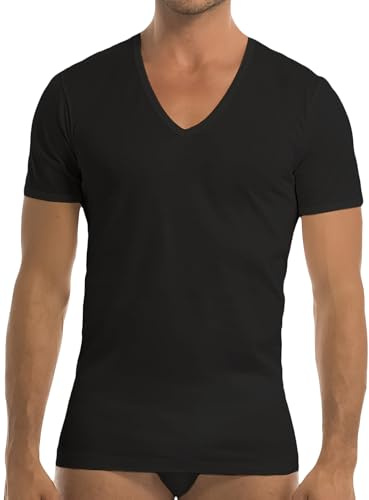 GARDA - 3pz T-Shirt Uomo Mezza Manica Scollo a V in Cotone Filo di Scozia Art. 0036 (Nero, 7/XXL)