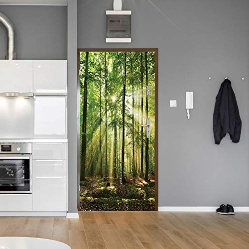 3D Türfolie Selbstklebend Wald Sonnenschein Türtapete Selbstklebend Wasserdicht Pvc Fototapete Türaufkleber Wandbild Für Tür Wohnzimmer Schlafzimmer Küche Und Bad 88X200Cm
