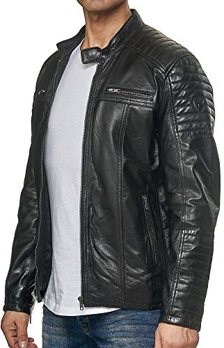 Tazzio Herren Jacke Lederjacke Echtleder Leder Biker Übergangsjacke 19709 (Schwarz, M)