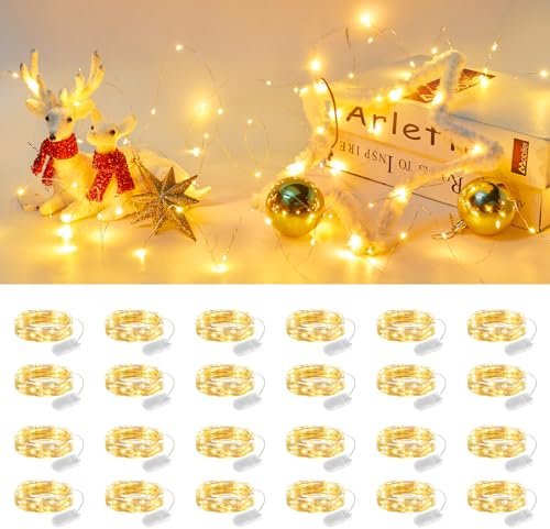 Brightown 24 Pack 7ft Battery Operated LED Fairy Lights for Xmas Decoration