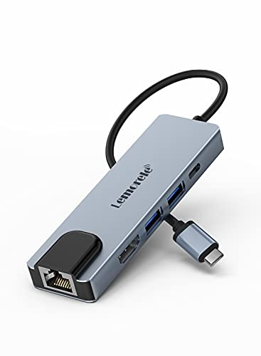 Lemorele Hub USB C avec Ethernet, Adaptateur USB C 5 en 1, Multiport Adapter avec 4K HDMI, Ethernet LAN RJ45, 2 USB 3.0, PD 100W, Dock USB c pour MacBook Pro/Air, ChromeBook, Switch, etc