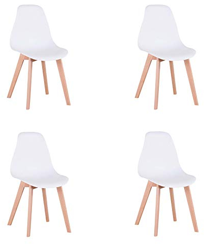 GrandCA HOME 4er Set Stühle, Stühlen mit Beinen aus Massivholz für Wohnzimmer, Küche,Büro (Weiß-1, 4er-Set)