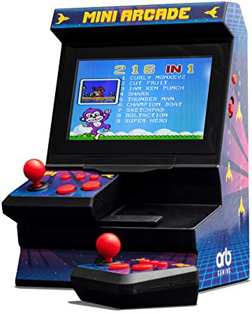 Monsterzeug Retro Mini Spielautomat mit Dual-Controller, Arcade Automat, Mini Spielekonsole, 80er Jahre Spieleautomat