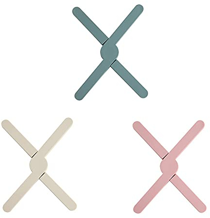 YZSZ 3 Stück Klappbar Untersetzer hitzebeständige topfuntersetzer Langlebig Silikon Töpfe für Heiße Pfannen Drehbar Tassen und Anderes Geschirr Verwendet, Blau, Beige, Pink, 21.6*3.6*1.6cm