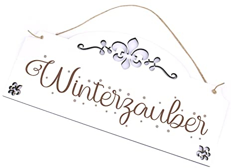 Schild Winterzauber - Schneeflocken Türschild mit Ornamenten 28x13 cm