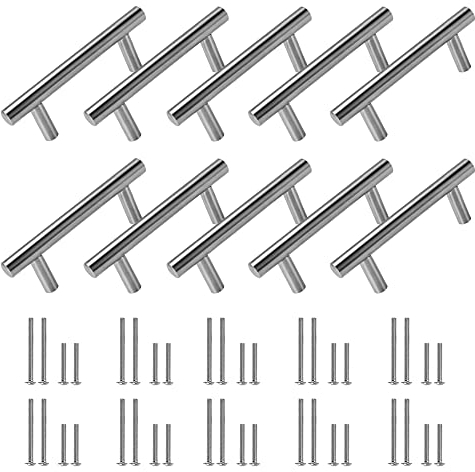 VCRANONR 10 Pcs Tiradores Cocina Tiradores Armario 64mm de Acero Inoxidable con 40 piezas Tornillos Manijas Puerta en Forma de T Tiradores de Cocina Modernos para Muebles Cocina, Baño, Cajones