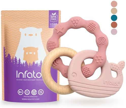 Infatot® Premium Silicone Teething Toys Baby 0–6 Months – Whale & Octopus BPA-Free Teether, Multi-Texture Sensory Chew Toy, Easy Grip, Gum Relief, Newborn Gift, Pink & Salmon