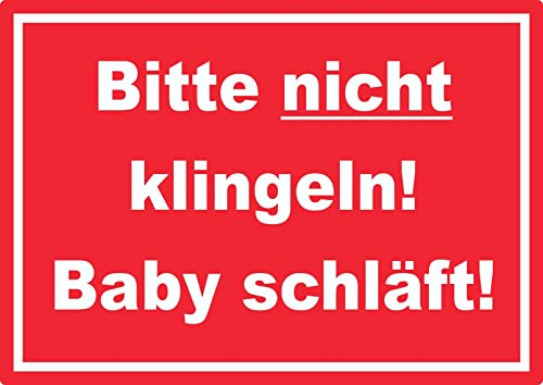 Bitte nicht klingeln Baby schläft Aufkleber mit Text rot-weiss A7 (74x105mm)