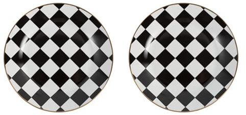 RockTrend Lot de 2 assiettes à dessert rétro en céramique Motif damier Noir/blanc