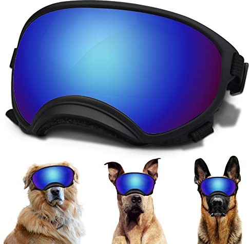 Dog Sunglasses, Dog Goggles with Adjustable Strap, UV Protection, Windproof, Suitable for Large Medium-Dogs, Dogs Eyes Protection